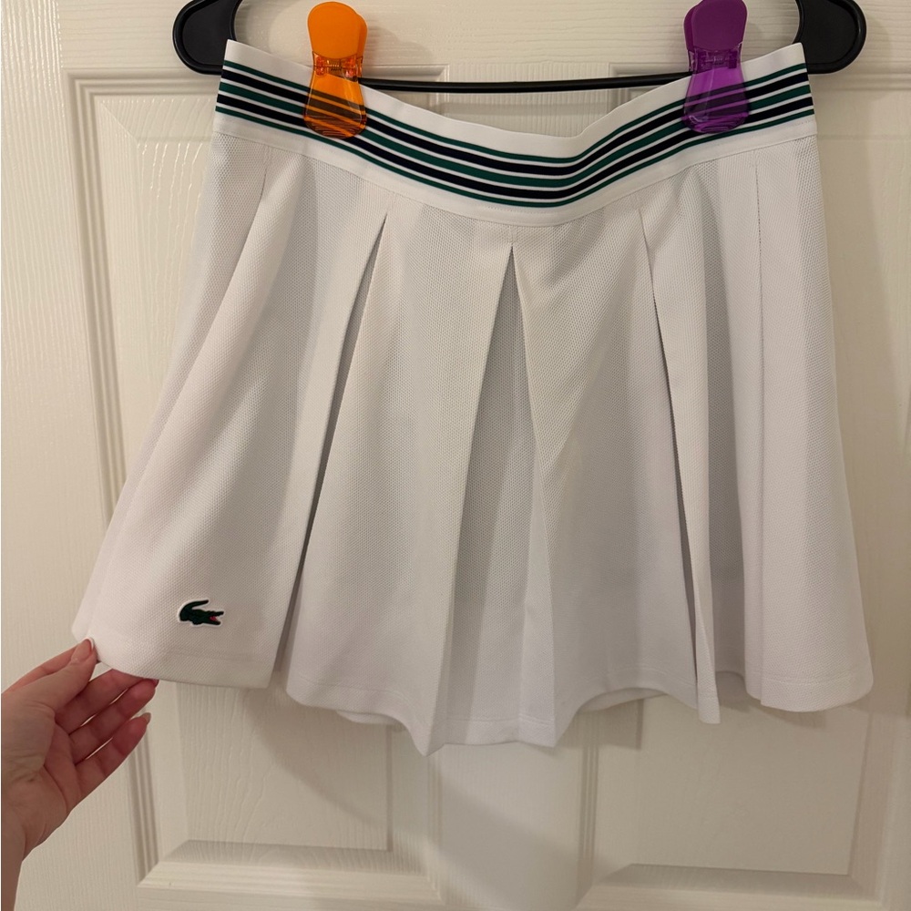 Lacoste Women's White Skater Skirt with Green Stripe
